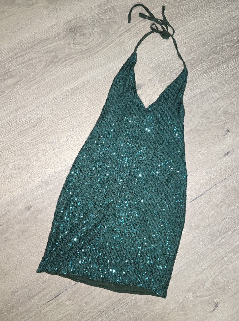 Emerald Sequin Halter Pencil Dress